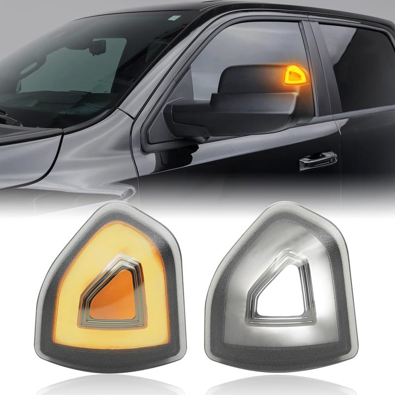 Aexploer Side Tow Mirror Turn Signal Lights LED Compatible with Ram 1500 2021-2023/for Ram 1500 Classic 2022 2023/for Ram 2500 3500 19-22 Amber Blink Turn Marker White LED Position Lights (Smoked Len) - Image 1